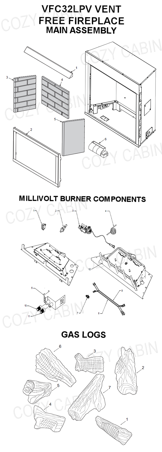 Monessen Vent Free LP Gas Fireplace System with Millivolt Burner (VFC32LPV) #VFC32LPV